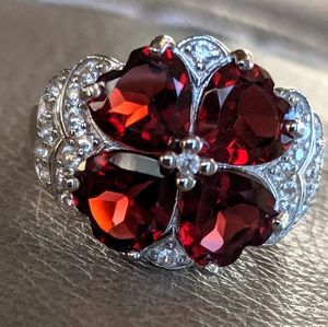 Red heart shaped garnet ring in sterling silver